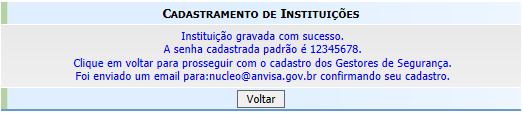 Confirmação do Cadastro no Núcleo de Segurança do Paciente