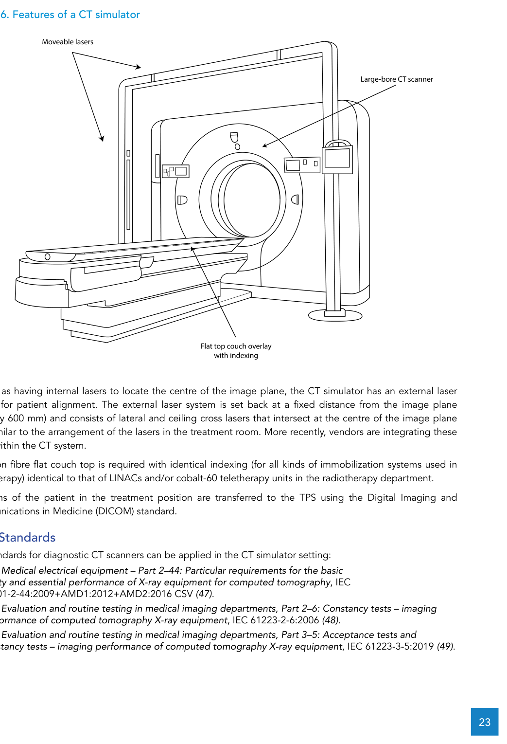 Diagrama das principais partes de um CT simulador em radioterapia